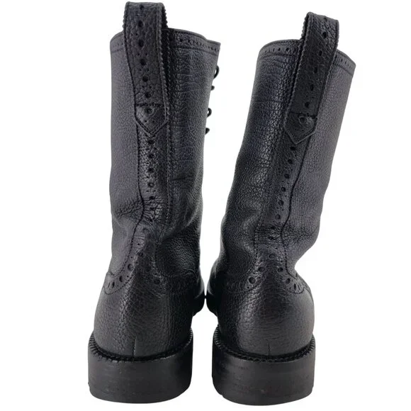 Bally of Switzerland Black Grain Leather Combat Boots Men 8 Wingtip Birbur Shoes - Picture 7 of 13